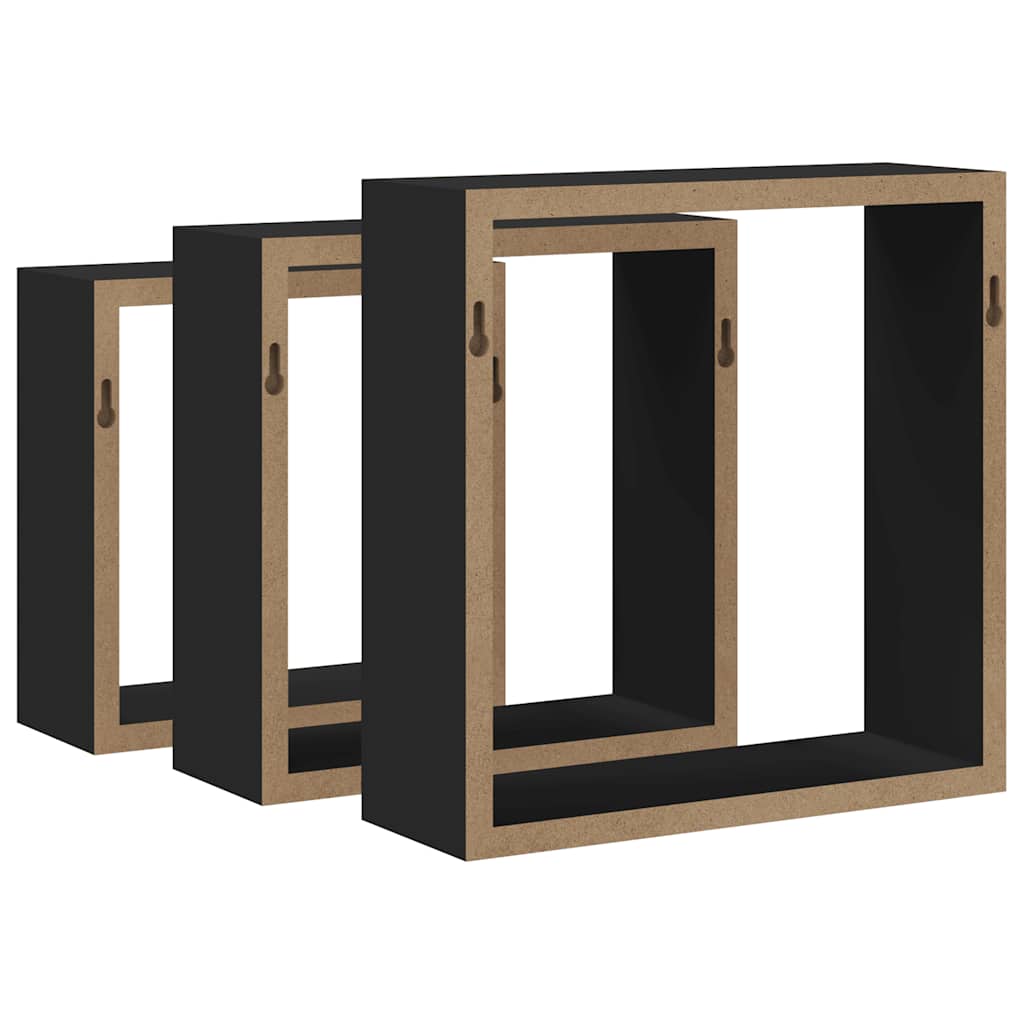 323950 vidaXL Wall Cube Shelves 3 pcs Black MDF