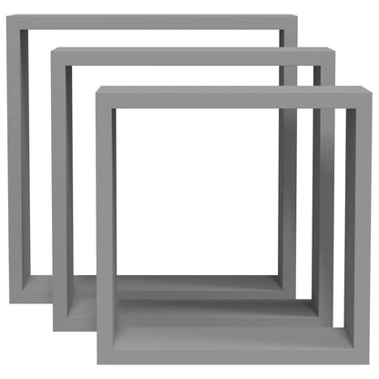 323951 vidaXL Wall Cube Shelves 3 pcs Grey MDF