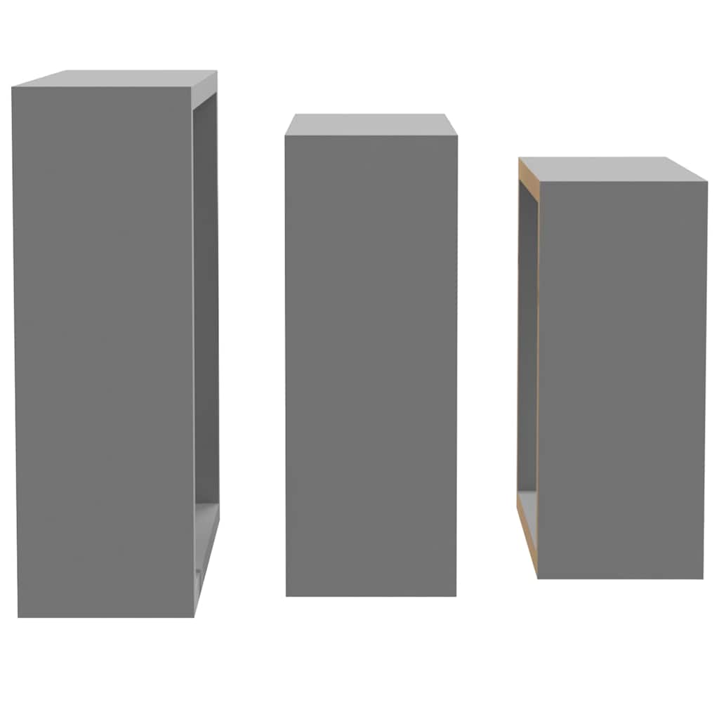 323951 vidaXL Wall Cube Shelves 3 pcs Grey MDF