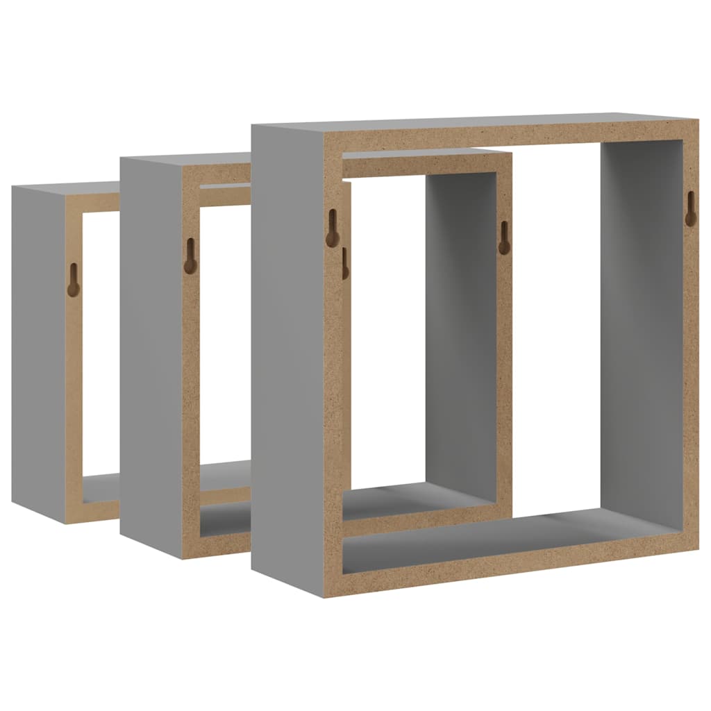 323951 vidaXL Wall Cube Shelves 3 pcs Grey MDF