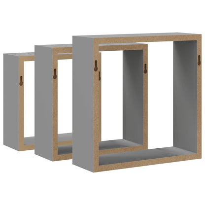 323951 vidaXL Wall Cube Shelves 3 pcs Grey MDF