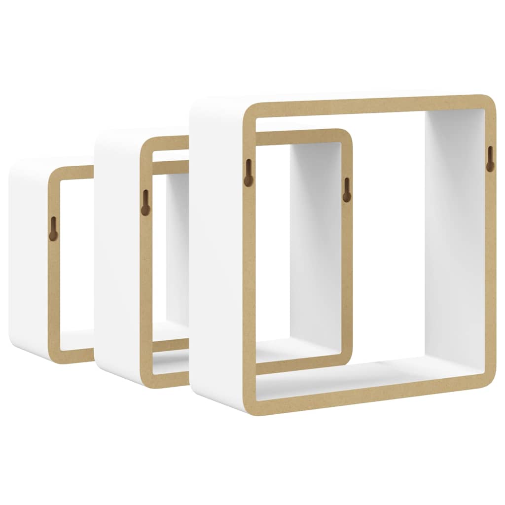 vidaXL Wall Cube Shelves 3 pcs White MDF