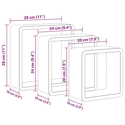 vidaXL Wall Cube Shelves 3 pcs White MDF