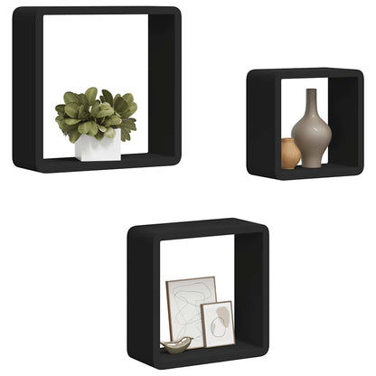 vidaXL Wall Cube Shelves 3 pcs Black MDF