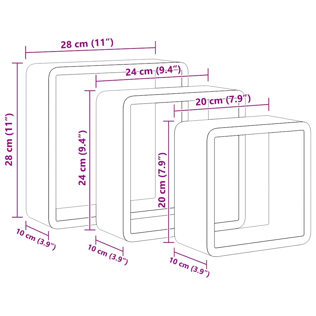 vidaXL Wall Cube Shelves 3 pcs Black MDF