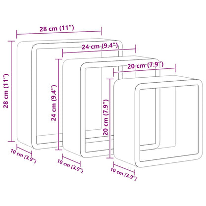vidaXL Wall Cube Shelves 3 pcs Black MDF