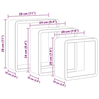 vidaXL Wall Cube Shelves 3 pcs Grey MDF