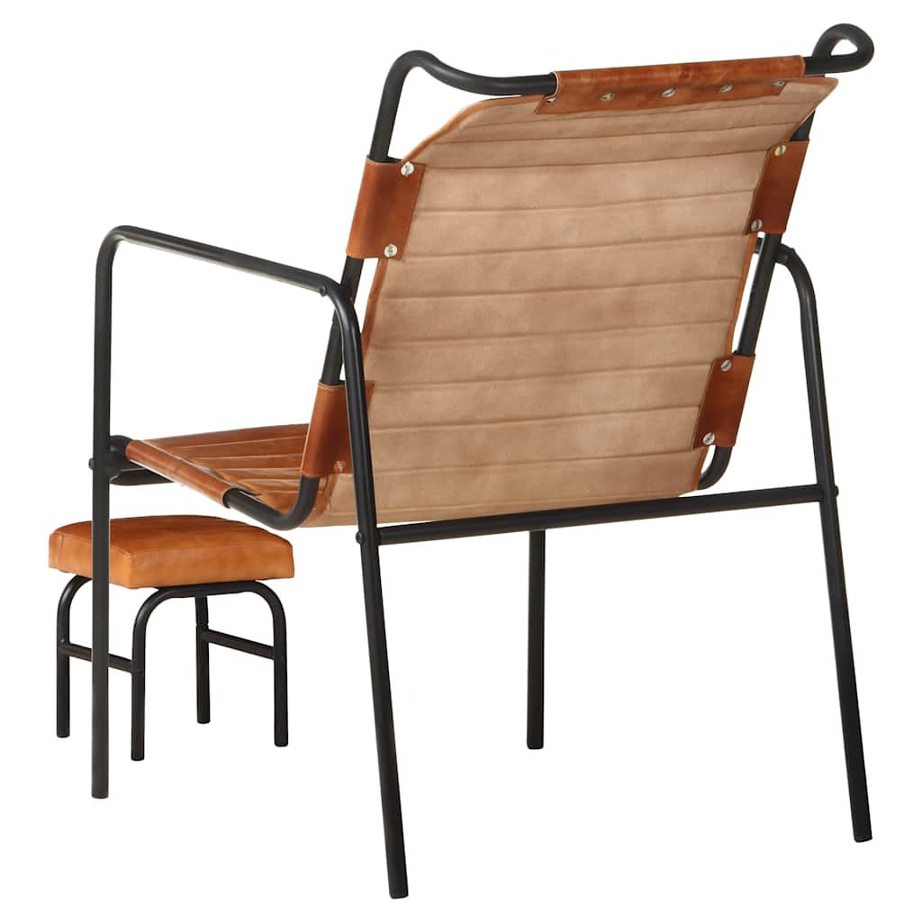 vidaXL Relaxing Armchair | Dark Brown | Real leather, powder-coated iron