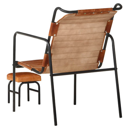 vidaXL Relaxing Armchair | Dark Brown | Real leather, powder-coated iron