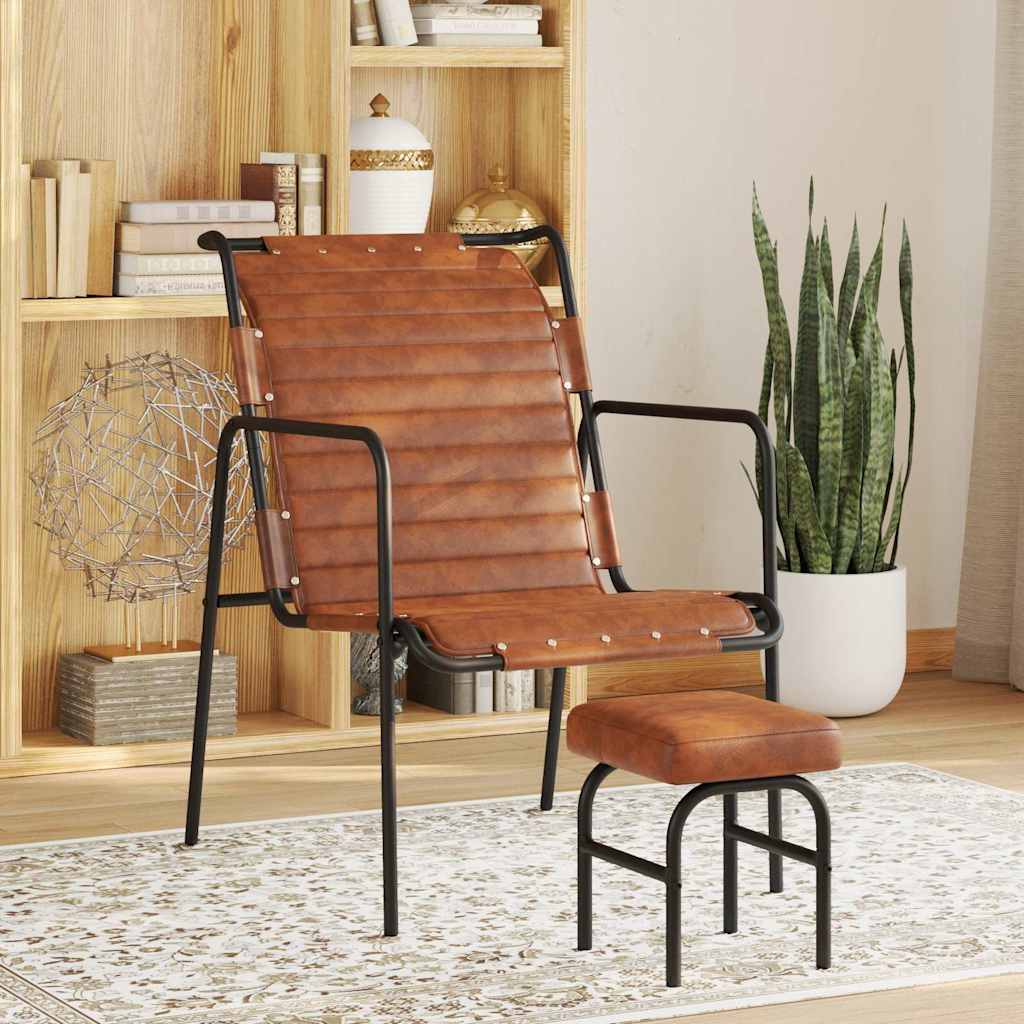 323728 vidaXL Relaxing Armchair with a Footrest Brown Real Leather