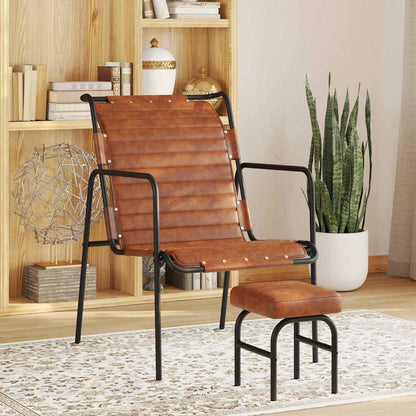 323728 vidaXL Relaxing Armchair with a Footrest Brown Real Leather