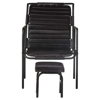vidaXL Relaxing Armchair with a Footrest Black Real Leather