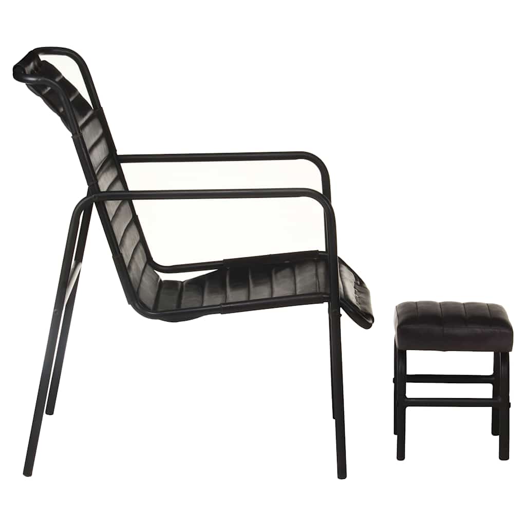 vidaXL Relaxing Armchair with a Footrest Black Real Leather