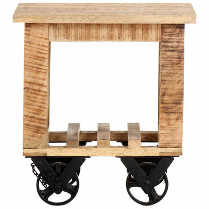 320936 vidaXL Side Table with Wheels 40x40x42 cm Rough Mango Wood
