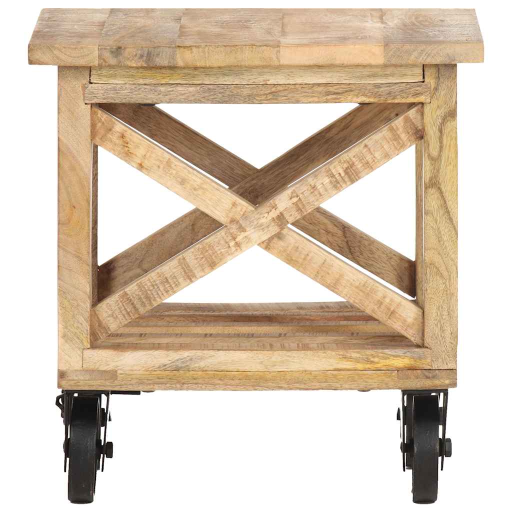 320936 vidaXL Side Table with Wheels 40x40x42 cm Rough Mango Wood