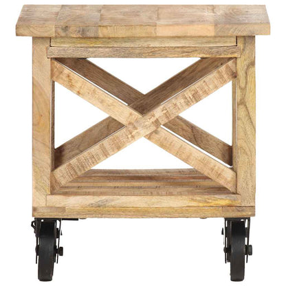 320936 vidaXL Side Table with Wheels 40x40x42 cm Rough Mango Wood