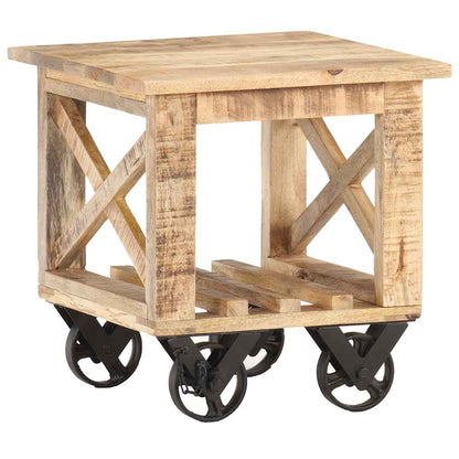 320936 vidaXL Side Table with Wheels 40x40x42 cm Rough Mango Wood