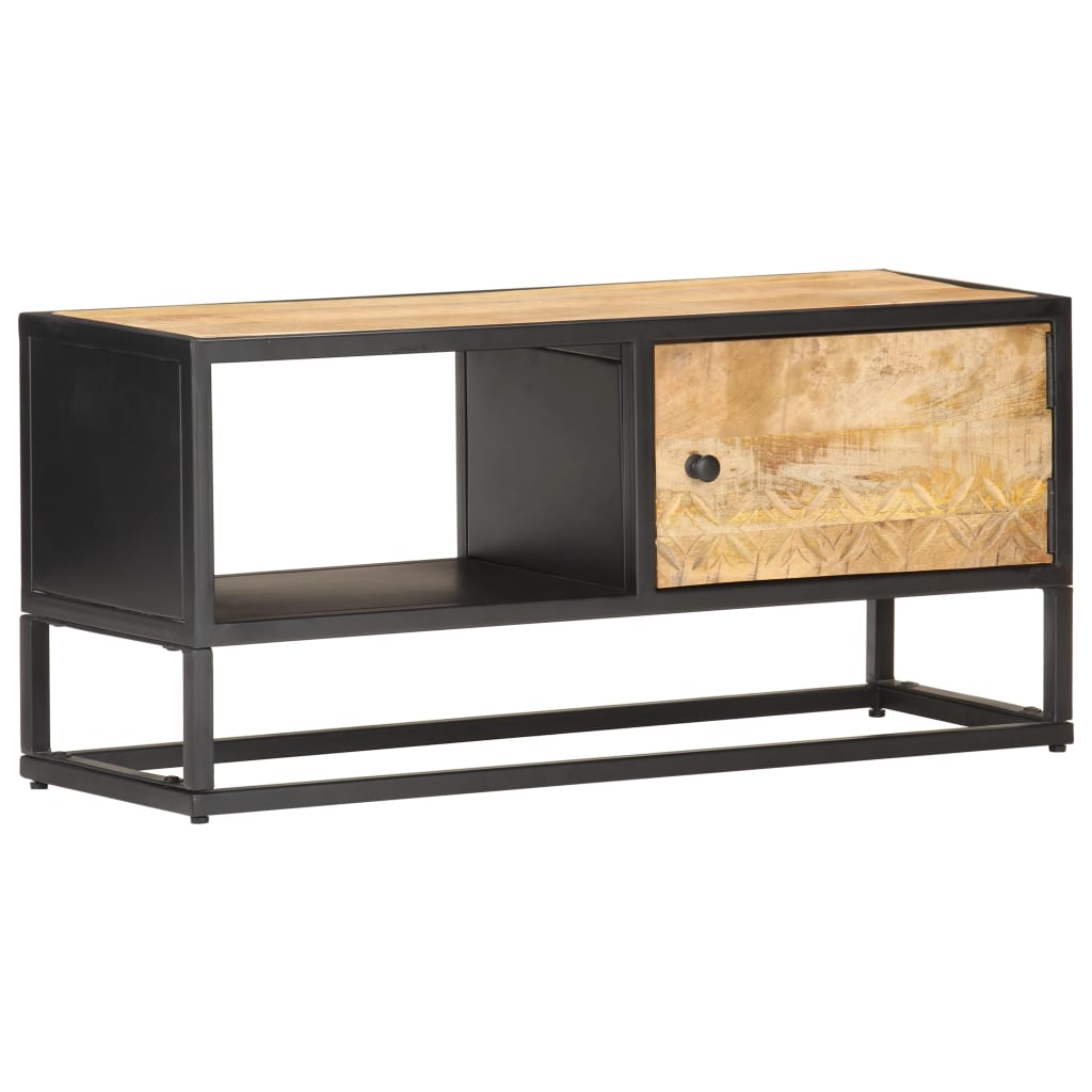 vidaXL TV Cabinet with Carved Door 90x30x40 cm Rough Mango Wood