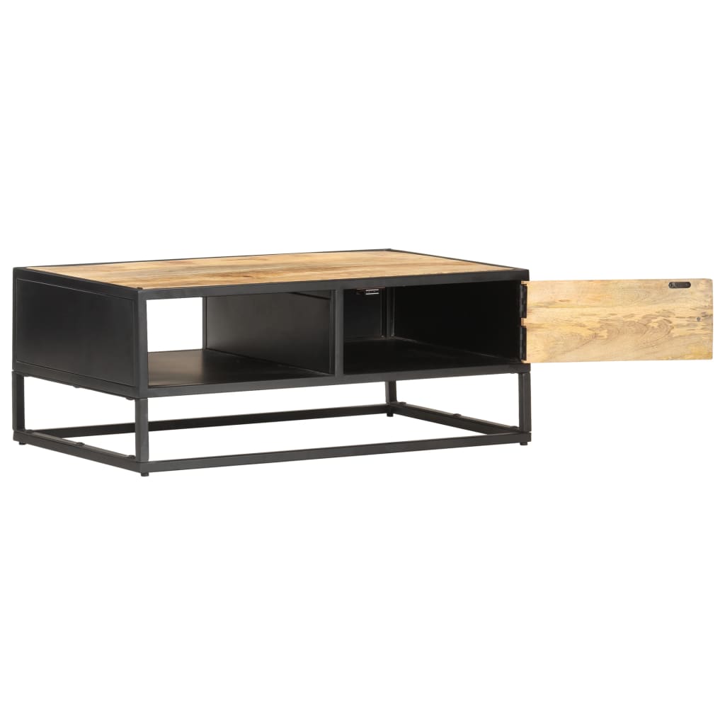 vidaXL Coffee Table with Carved Door 90x55x36 cm Rough Mango Wood