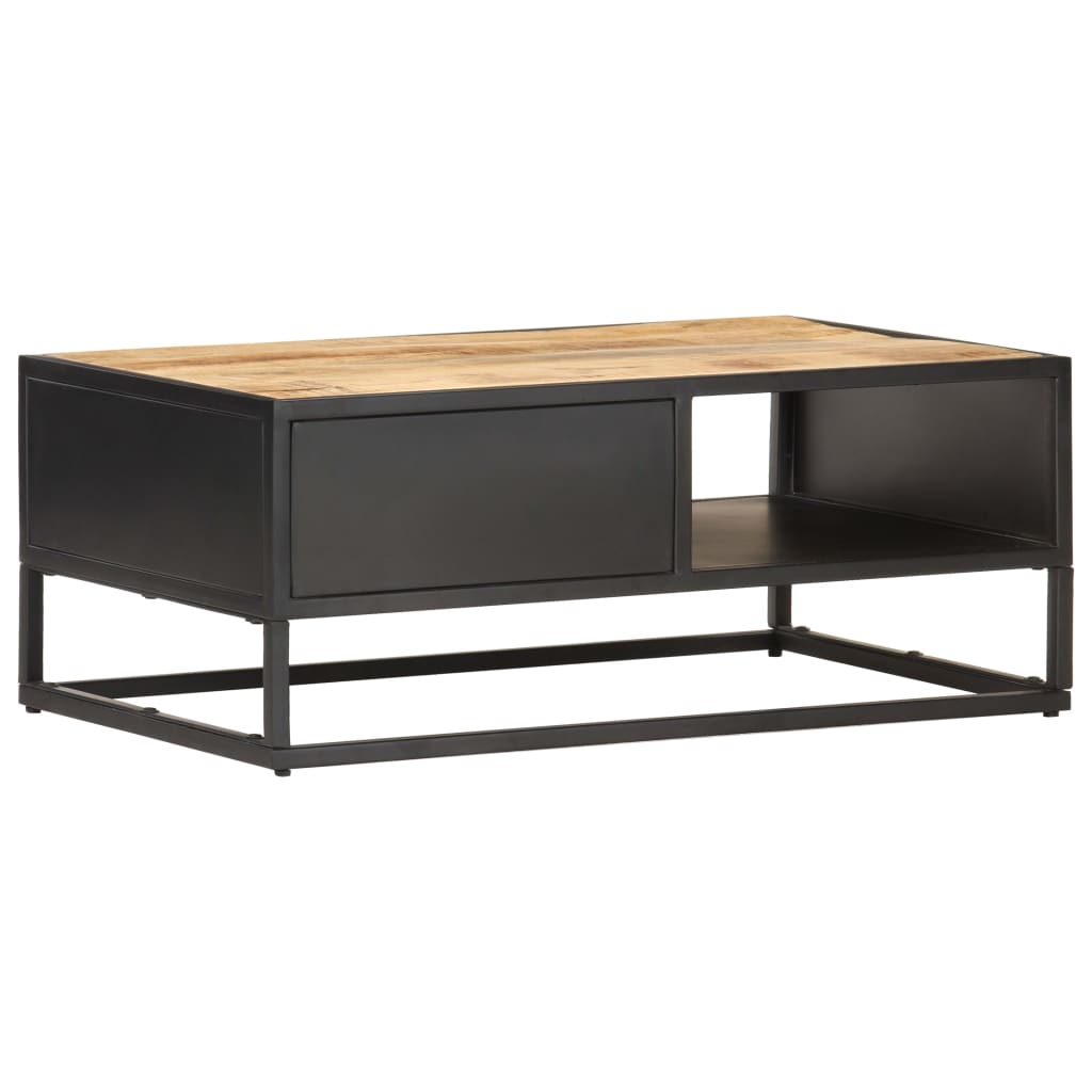 vidaXL Coffee Table with Carved Door 90x55x36 cm Rough Mango Wood