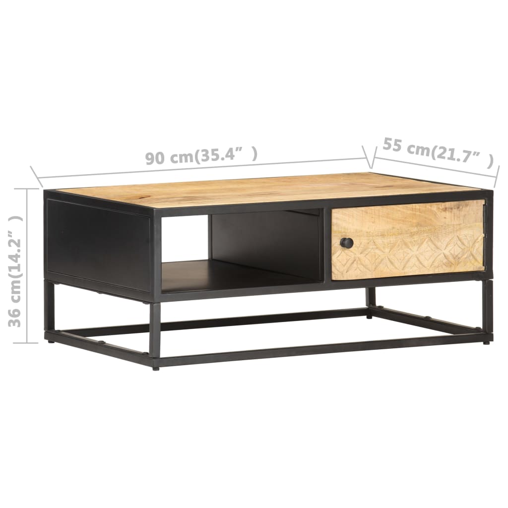 vidaXL Coffee Table with Carved Door 90x55x36 cm Rough Mango Wood