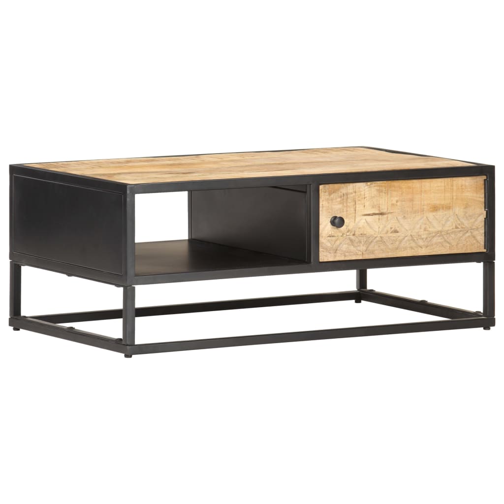 vidaXL Coffee Table with Carved Door 90x55x36 cm Rough Mango Wood