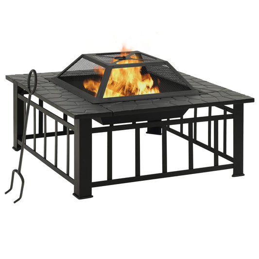 vidaXL Garden Fire Pit with Poker 81x81x47 cm XXL Steel