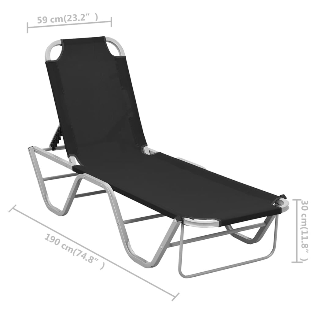 vidaXL Sun Lounger | Black and silver | Aluminium, Textilene | Standard