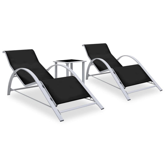 vidaXL Sun Lounger | Black, Silver | Aluminium, Textilene, Steel, Tempered Glass