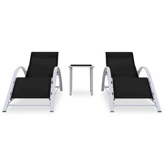 vidaXL Sun Lounger | Black, Silver | Aluminium, Textilene, Steel, Tempered Glass