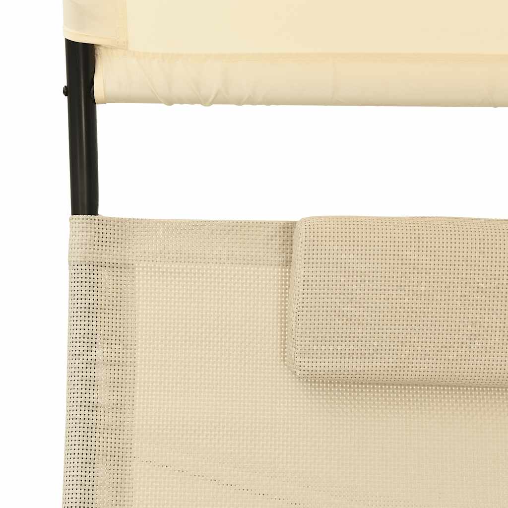 vidaXL Double Sun Lounger with Canopy Textilene Cream