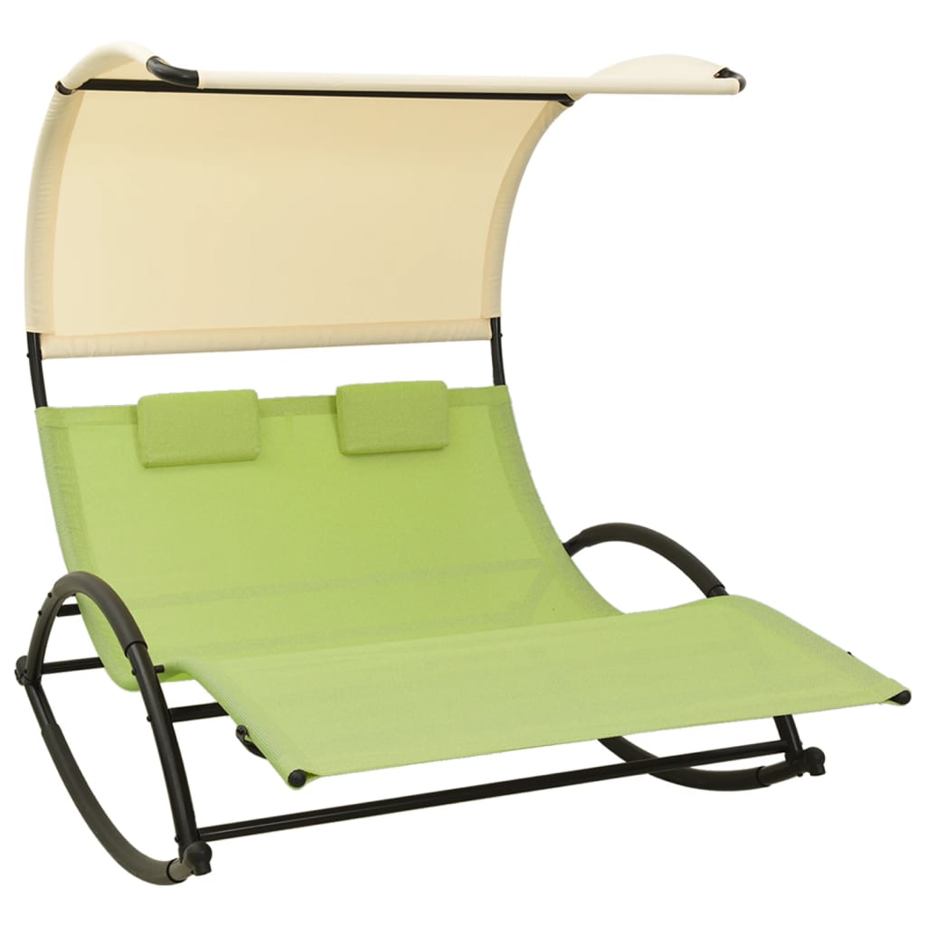 vidaXL Sun Lounger | Green and cream | Textilene, Steel | Double