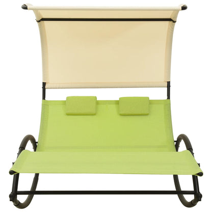 vidaXL Sun Lounger | Green and cream | Textilene, Steel | Double