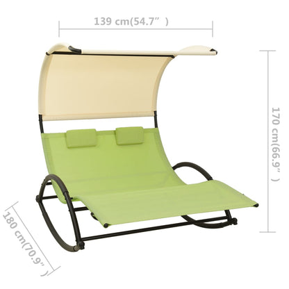 vidaXL Sun Lounger | Green and cream | Textilene, Steel | Double