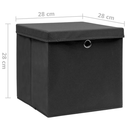 vidaXL Storage Boxes with Covers 4 pcs 28x28x28 cm Black