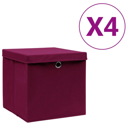 vidaXL Storage Boxes with Covers 4 pcs 28x28x28 cm Dark Red