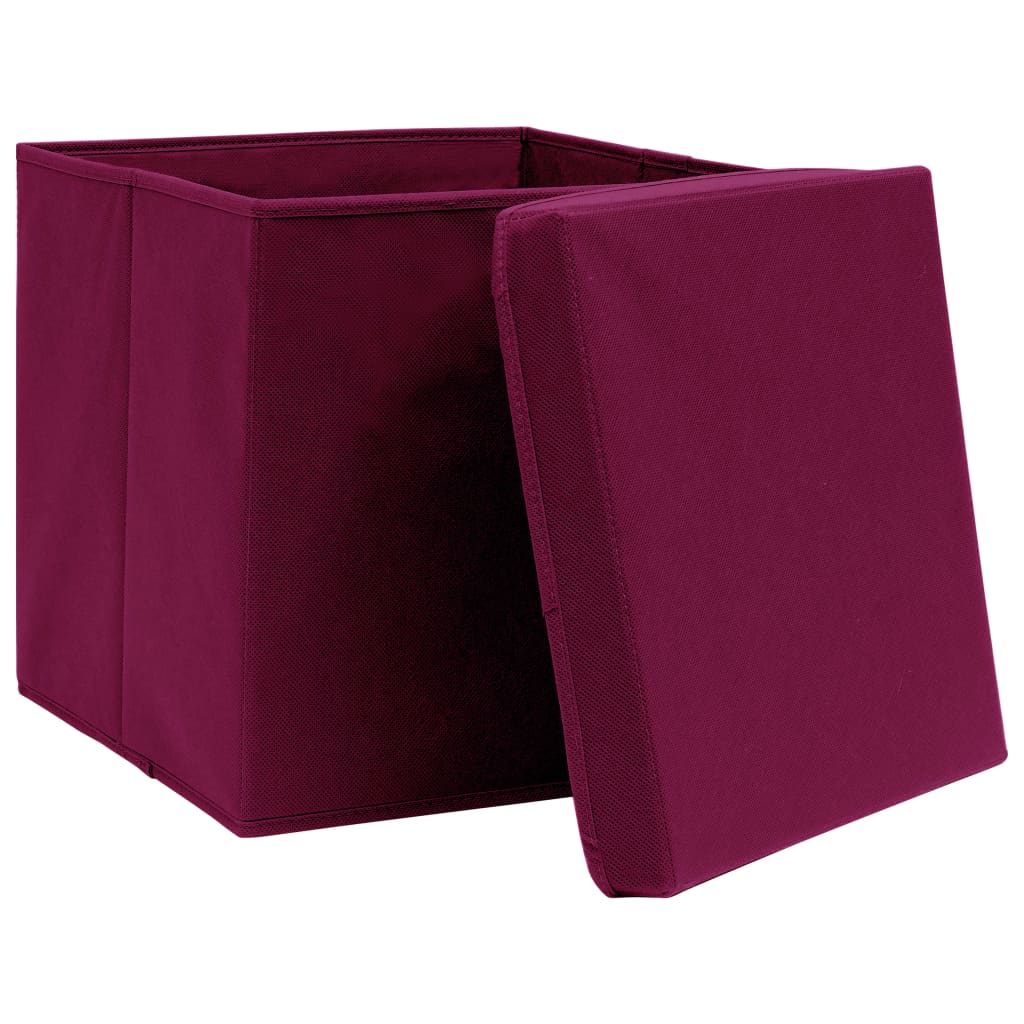 vidaXL Storage Boxes with Covers 10 pcs 28x28x28 cm Dark Red