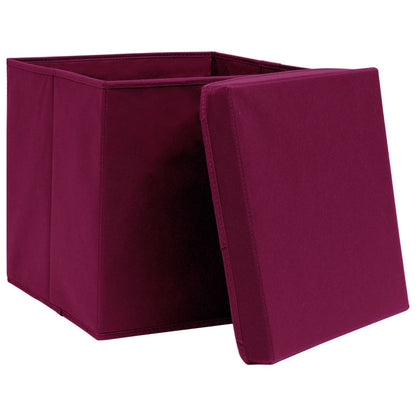vidaXL Storage Boxes with Covers 10 pcs 28x28x28 cm Dark Red