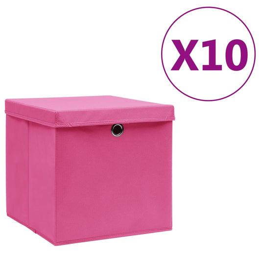vidaXL Storage Box | Set of 10 | Pink | Non-woven fabric | 28x28x28 cm
