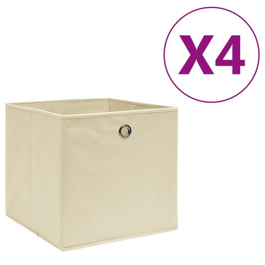 vidaXL Storage Box | Set of 4 | Cream | Non-woven fabric | 28x28x28 cm