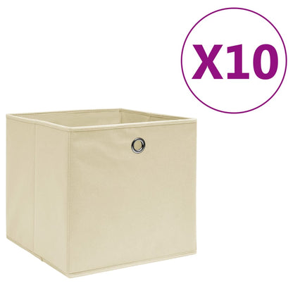 vidaXL Storage Boxes 10 pcs Non-woven Fabric 28x28x28 cm Cream