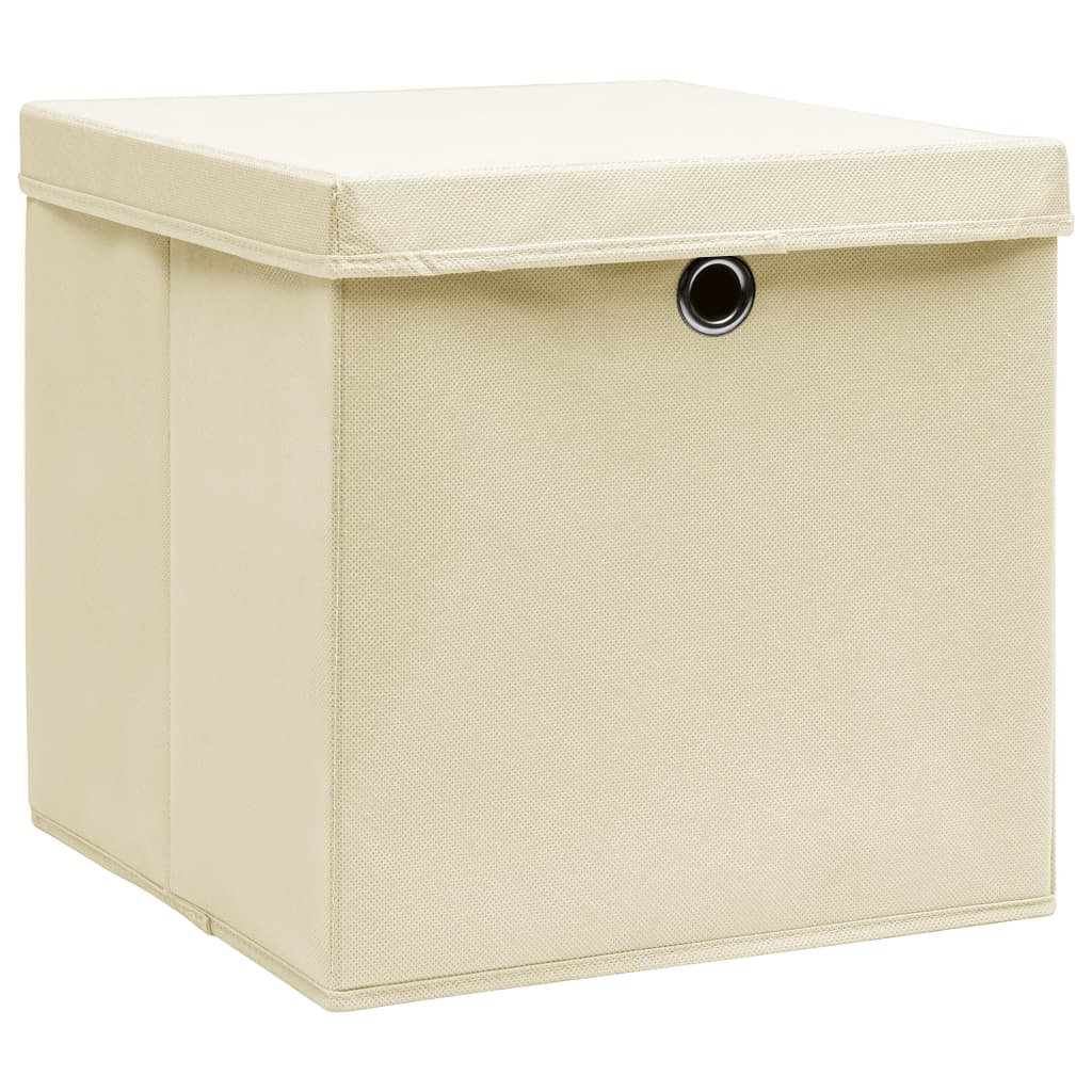 vidaXL Storage Boxes with Covers 10 pcs 28x28x28 cm Cream