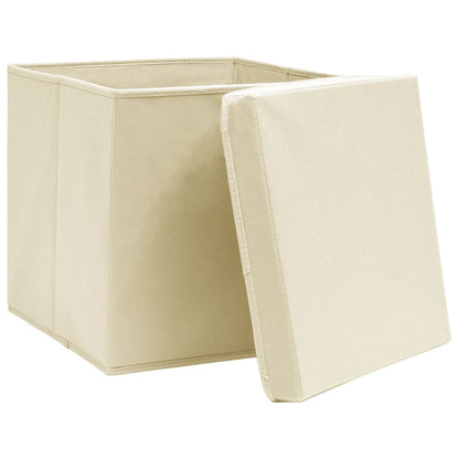 vidaXL Storage Boxes with Covers 10 pcs 28x28x28 cm Cream