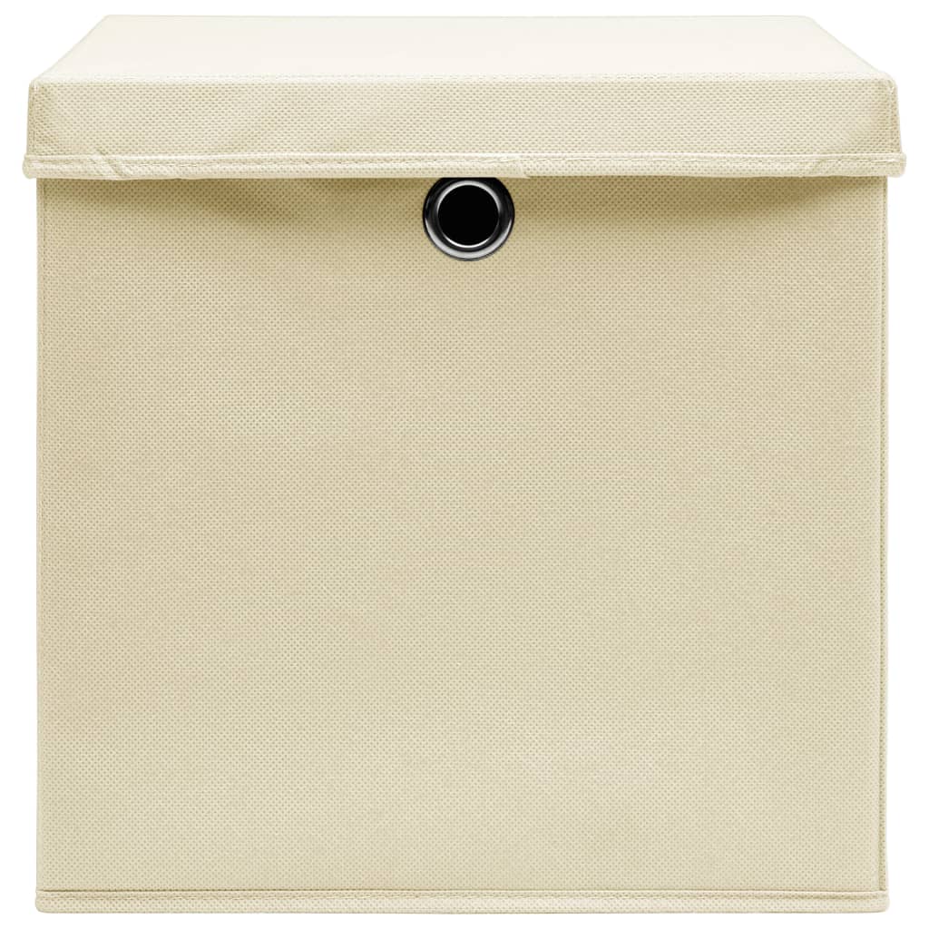 vidaXL Storage Boxes with Covers 10 pcs 28x28x28 cm Cream