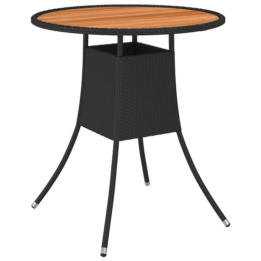 vidaXL Garden Dining Table Black Ø 70 cm Poly Rattan&Solid Acacia Wood