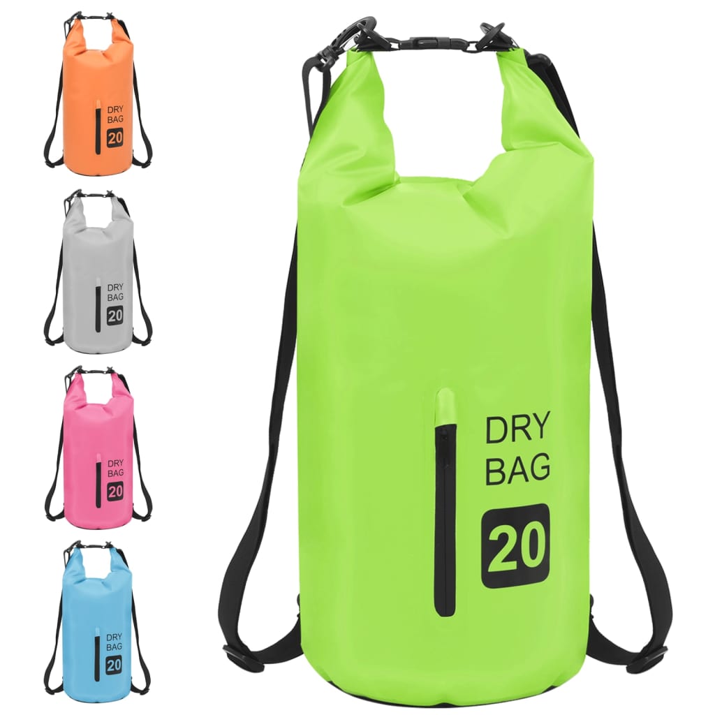 vidaXL Dry Bag with Zipper Green 20 L PVC