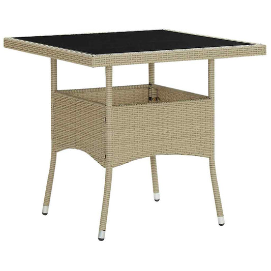 310551 vidaXL Outdoor Dining Table Beige Poly Rattan and Glass