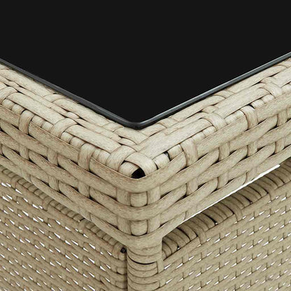 vidaXL Outdoor Dining Table Beige Poly Rattan and Glass