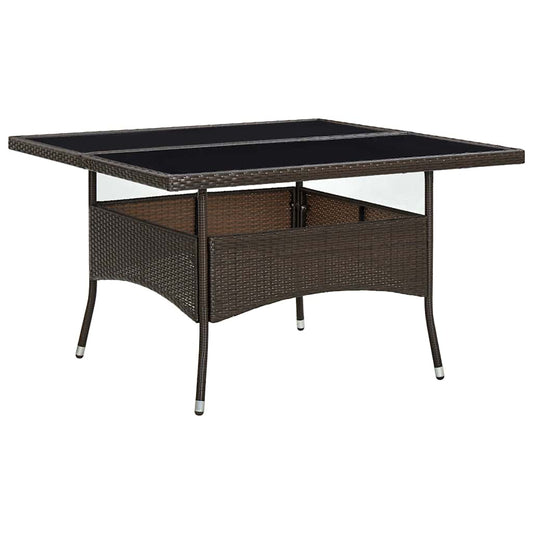 310556 vidaXL Outdoor Dining Table Brown Poly Rattan and Glass