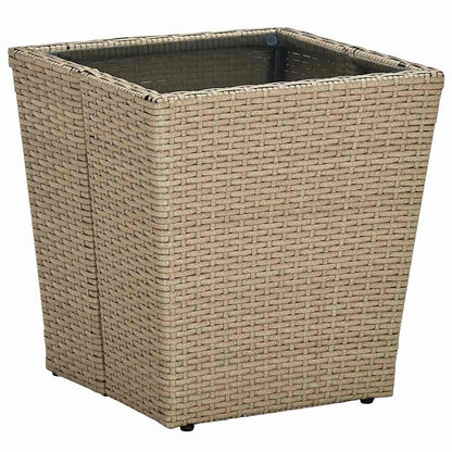 310557 vidaXL Tea Table Beige 41,5x41,5x44 cm Poly Rattan and Tempered Glass